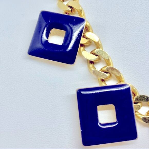 Vintage Art Deco Enamel Geometric Curb Chain Necklace 80s - Picture 5 of 11